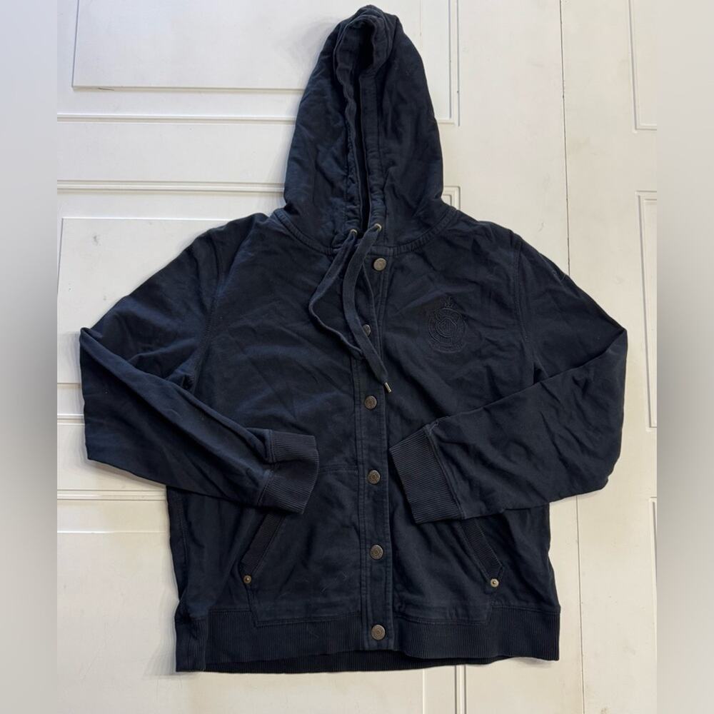 Lauren Ralph Lauren Womens Sz L Black Label Hooded Button Up Jacket Black Hoodie